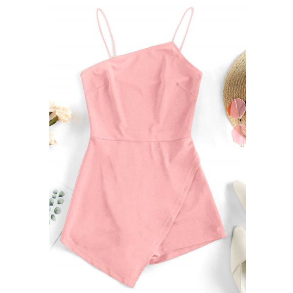 Zaful Asymmetric Cami Romper Pig Pink | Large NWT